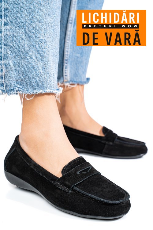 Mocasini negri piele naturala intoarsa fsp003634