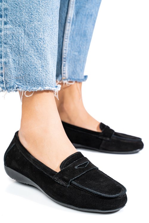 Mocasini negri piele naturala intoarsa fsp003634
