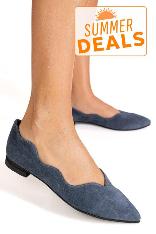 Balerini albastri piele naturala intoarsa 3s7718