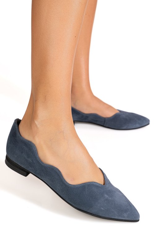 Balerini albastri piele naturala intoarsa 3s7718