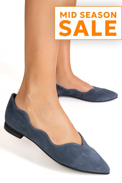 Balerini albastri piele naturala intoarsa 3s7718
