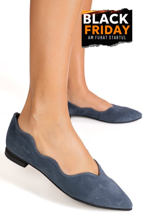 Balerini albastri piele naturala intoarsa 3s7718