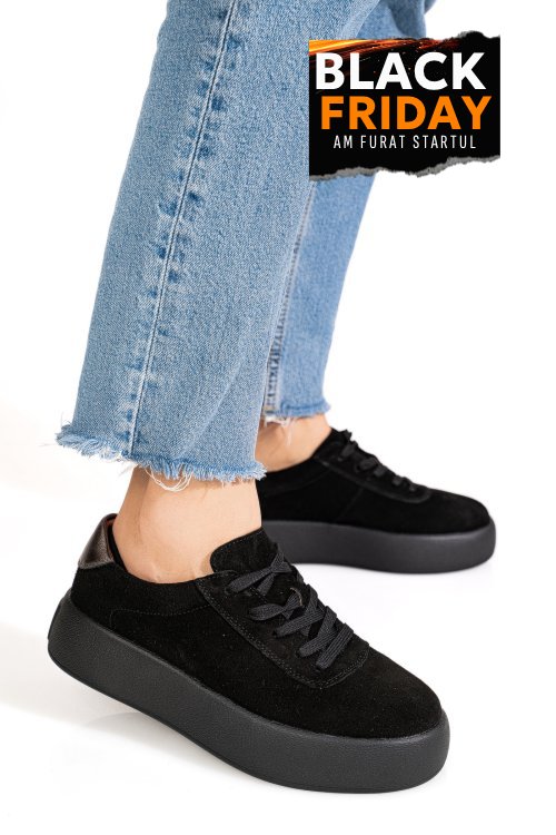 Pantofi sport negri piele naturala intoarsa fsp001884