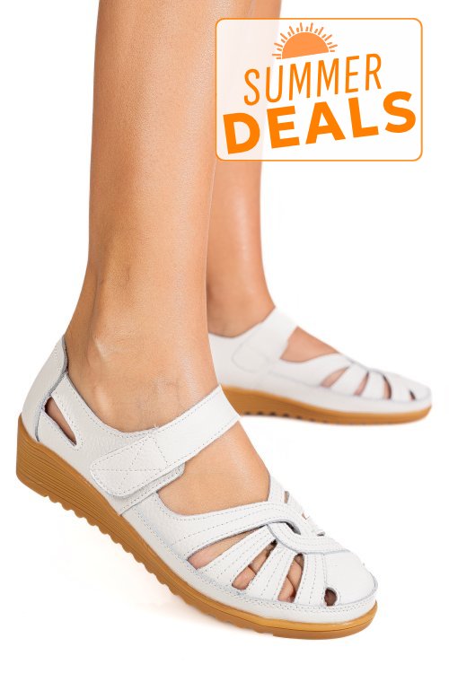 Pantofi albi piele naturala 5spq20