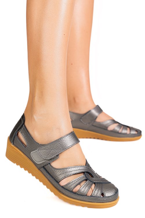 Pantofi gri piele naturala 5spq20
