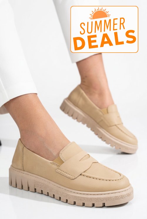 Mocasini bej piele naturala 2kk1041901
