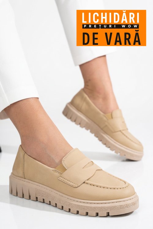 Mocasini bej piele naturala 2kk1041901