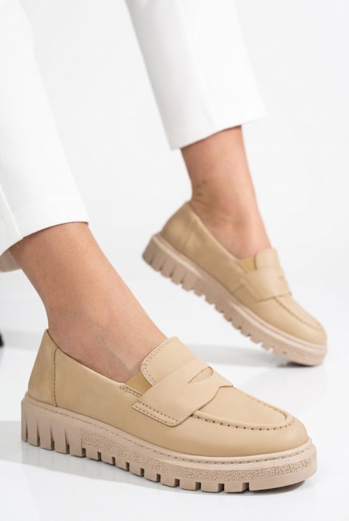 Mocasini bej piele naturala 2kk1041901