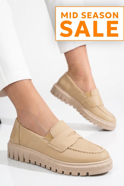 Mocasini bej piele naturala 2kk1041901