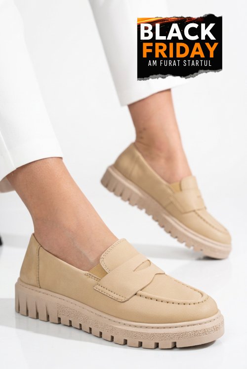 Mocasini bej piele naturala 2kk1041901
