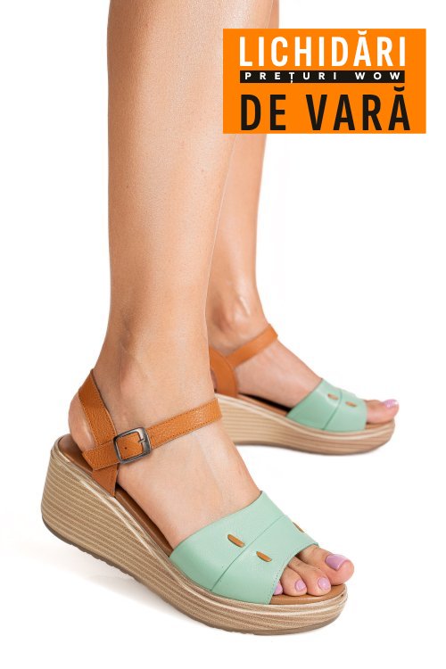 Sandale maro verde piele naturala 1s7757