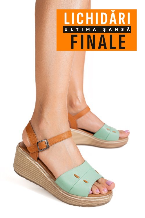 Sandale maro verde piele naturala 1s7757