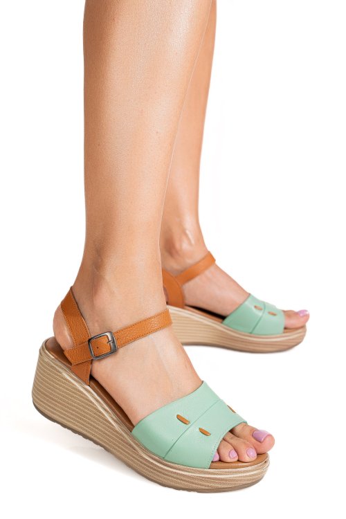 Sandale maro verde piele naturala 1s7757