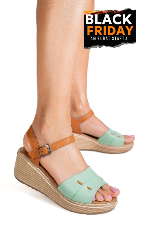 Sandale maro verde piele naturala 1s7757