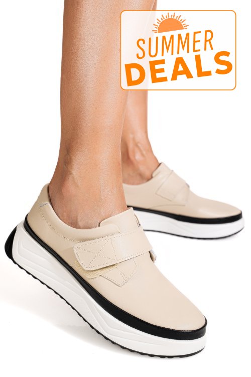 Pantofi sport bej piele naturala t6086