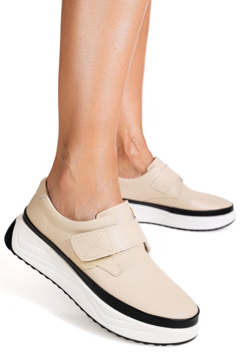 Pantofi sport bej piele naturala t6086