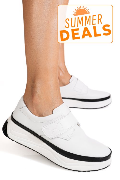Pantofi sport albi piele naturala t6086