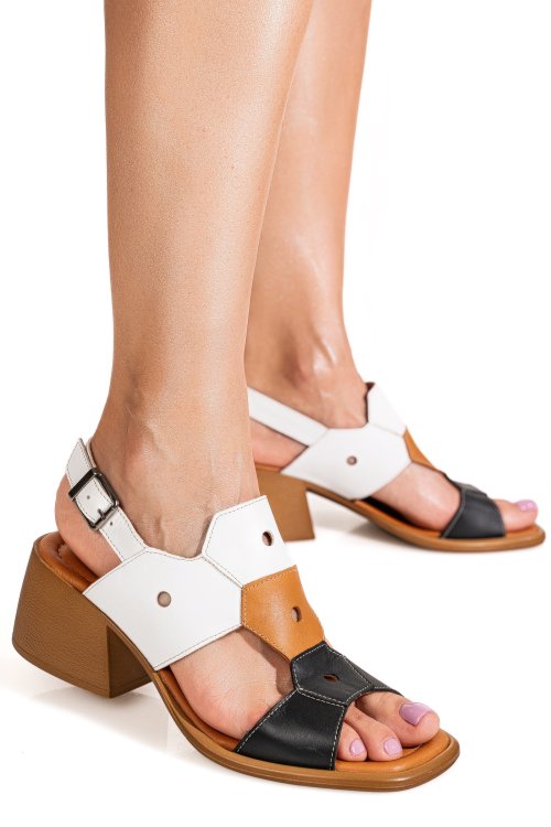 Sandale alb negru piele naturala apckd3530