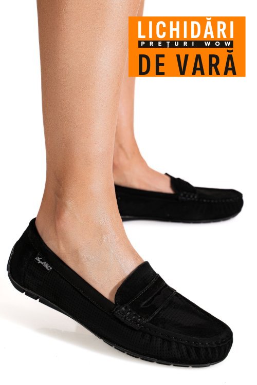 Mocasini negri piele naturala intoarsa g10-a01-1