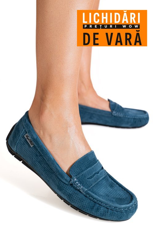 Mocasini albastri piele naturala intoarsa g10-a01-1