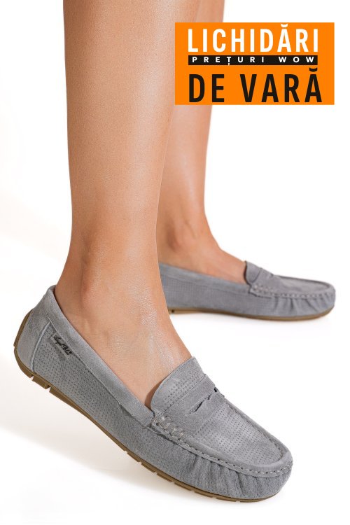 Mocasini gri piele naturala intoarsa g10-a01-1