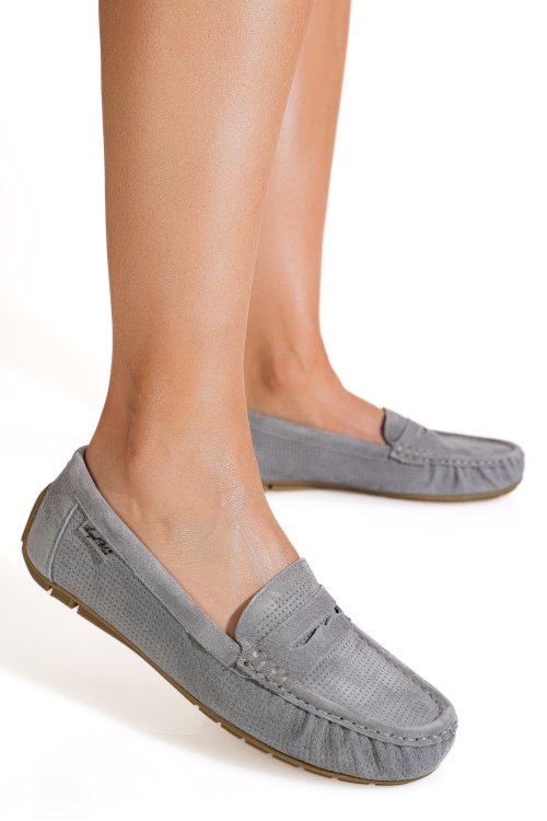 Mocasini gri piele naturala intoarsa g10-a01-1