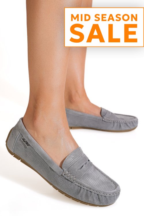 Mocasini gri piele naturala intoarsa g10-a01-1