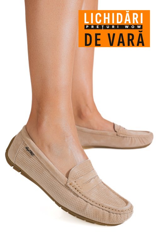 Mocasini bej piele naturala intoarsa g10-a01-1