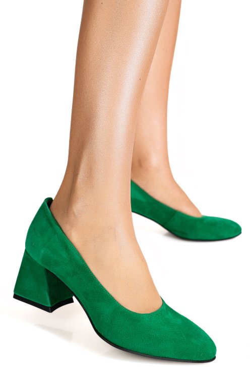 Pantofi verde inchis piele naturala intoarsa 5s77003
