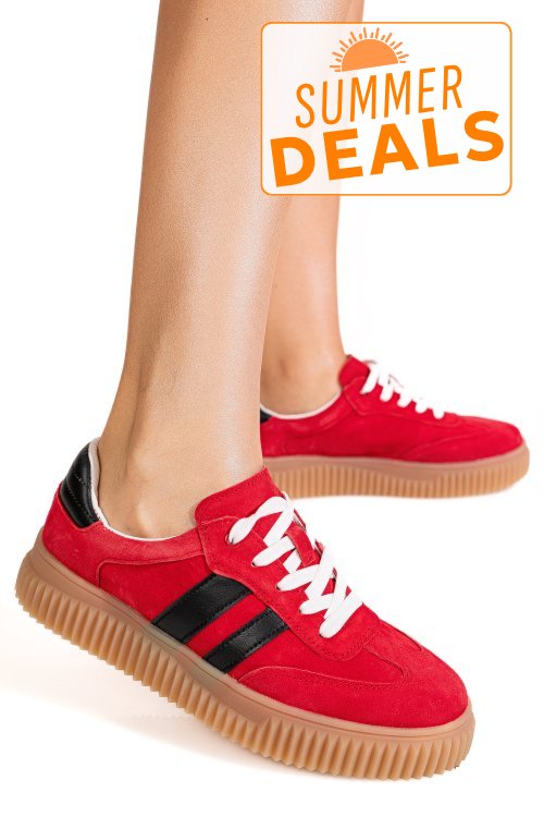 Pantofi sport rosii piele naturala intoarsa fsp002501