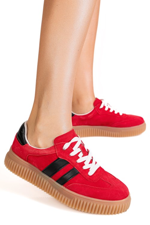 Pantofi sport rosii piele naturala intoarsa fsp002501