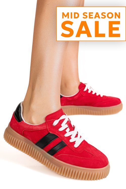 Pantofi sport rosii piele naturala intoarsa fsp002501