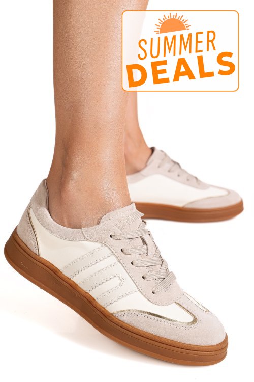 Pantofi sport bej piele naturala intoarsa fpc002559