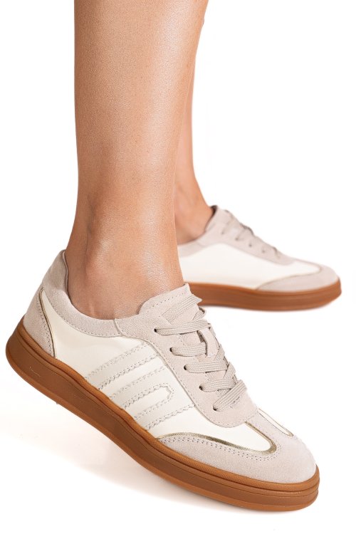 Pantofi sport bej piele naturala intoarsa fpc002559