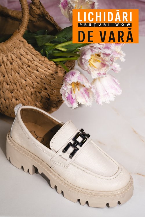 Mocasini crem piele naturala ipcbm018b