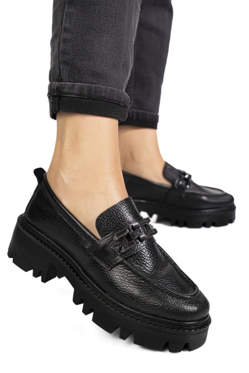 Mocasini negri piele naturala ipcbm017b