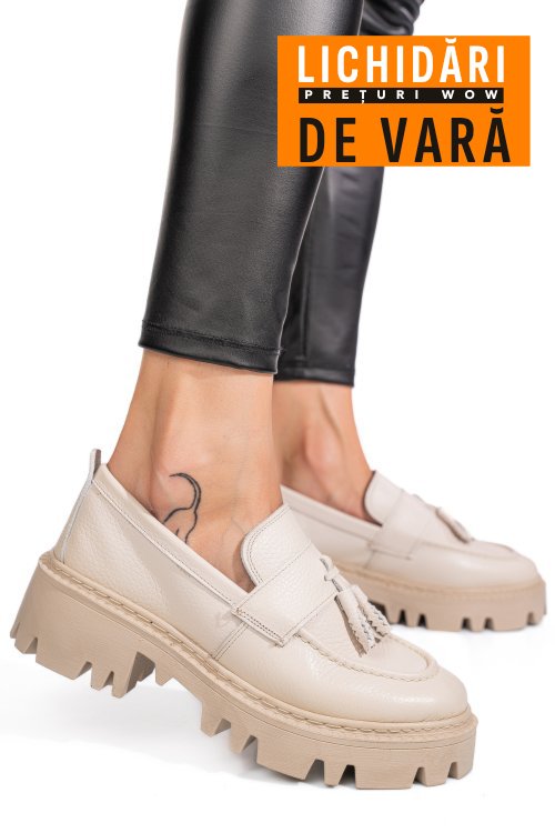 Mocasini crem piele naturala ipcbm029b