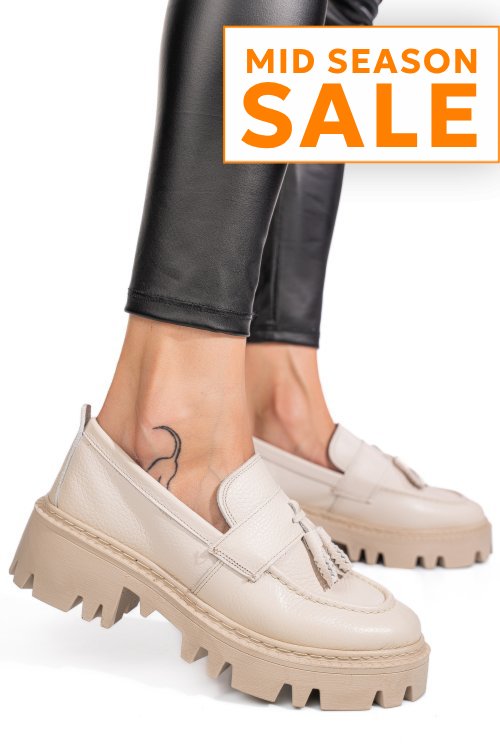 Mocasini crem piele naturala ipcbm029b