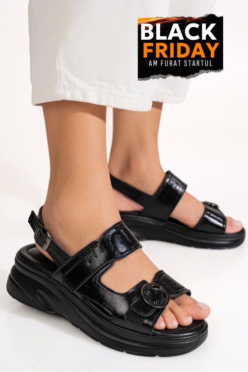 Sandale negre piele naturala tpc8059