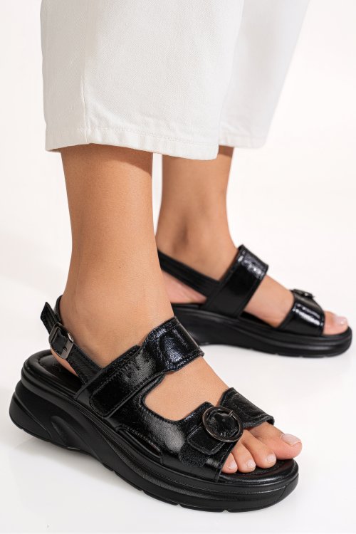 Sandale negre piele naturala tpc8059
