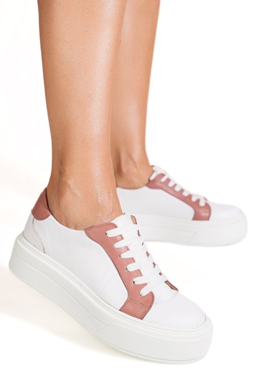 Pantofi sport dama piele naturala alb nude 3s77001