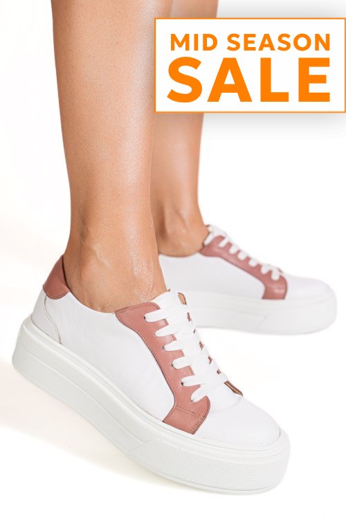 Pantofi sport dama piele naturala alb nude 3s77001