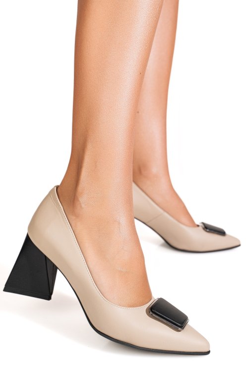 Pantofi bej toc negru piele naturala 5s77725b