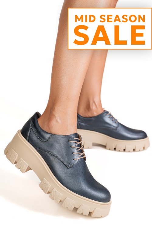 Pantofi casual femei piele naturala albastru sidef 2s77080