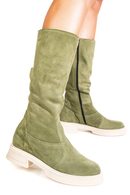 Cizme khaki piele naturala intoarsa 8s7708