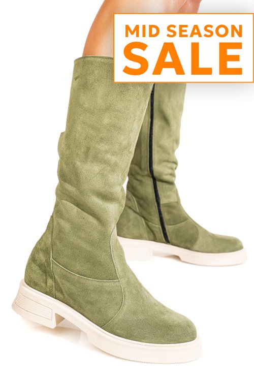 Cizme khaki piele naturala intoarsa 8s7708