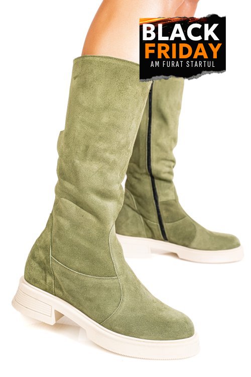 Cizme khaki piele naturala intoarsa 8s7708