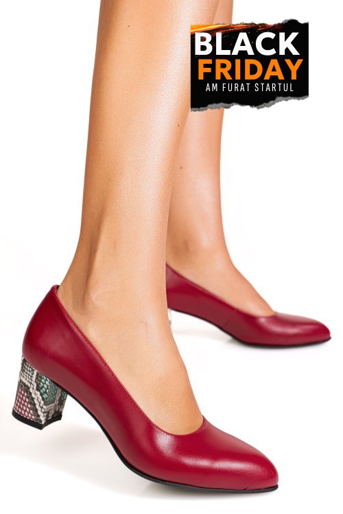 Pantofi bordo toc snk piele naturala mosa