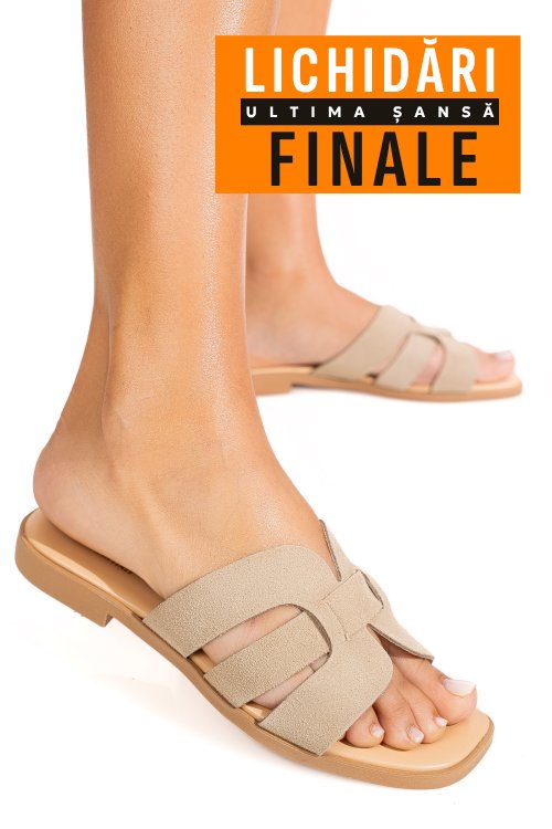 Papuci bej piele naturala intoarsa 1sp1htj