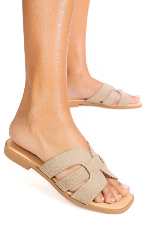 Papuci bej piele naturala intoarsa 1sp1htj